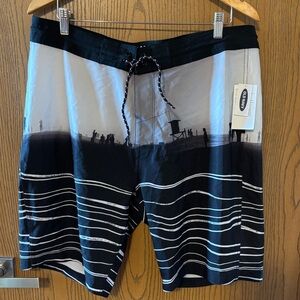 Old Navy Black and White Striped Board Shorts